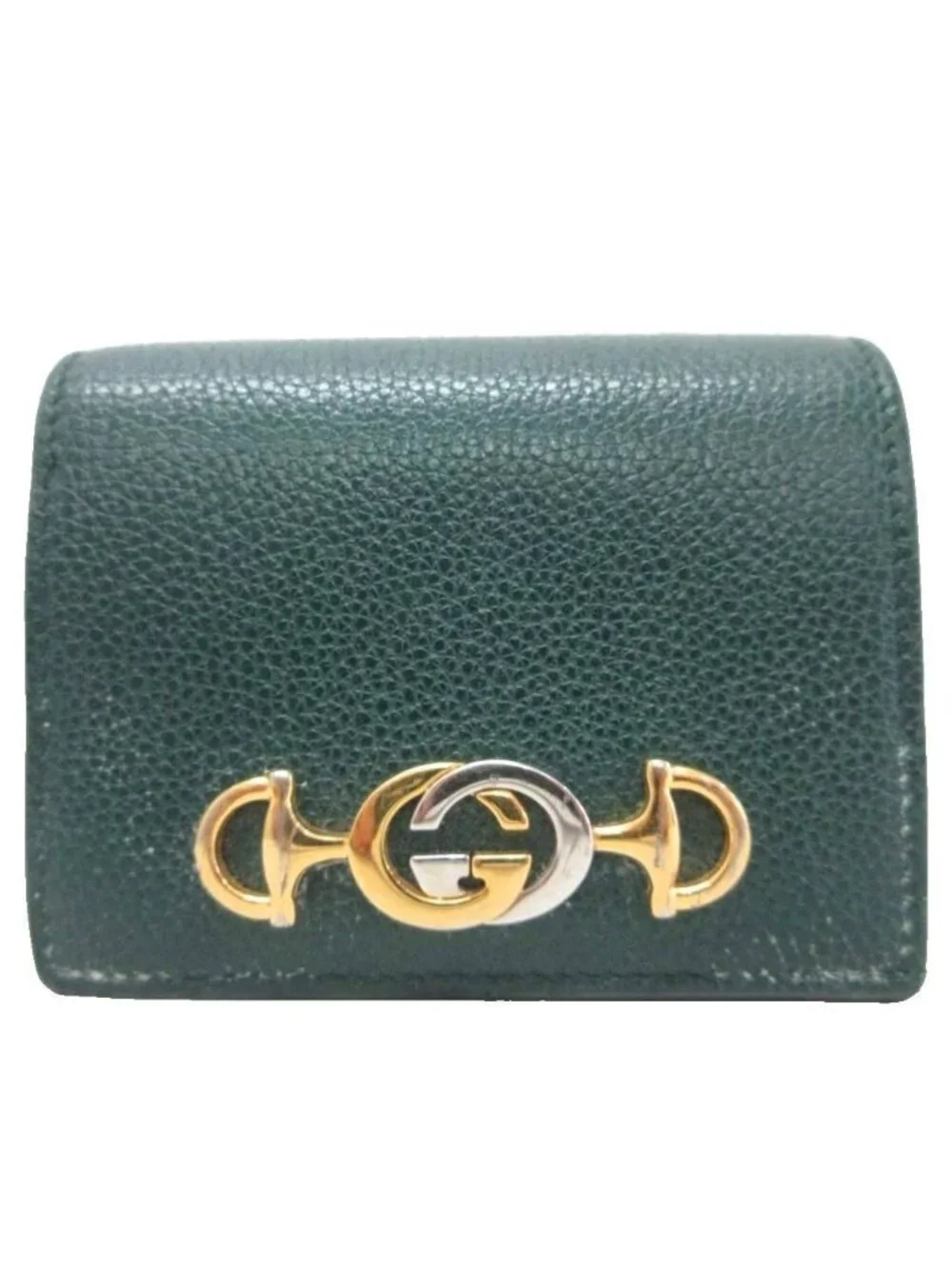 Gucci Zumi Interlocking GG Logo Bifold Wallet Folding Gold Green